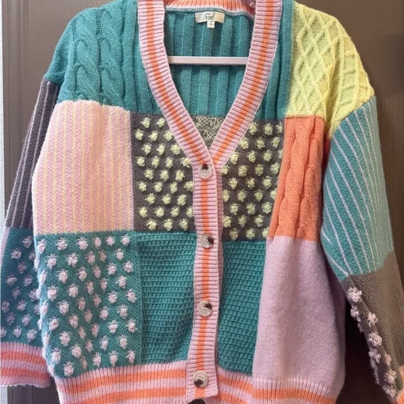 Easel Colorful Patchwork Cardigan - Picture 1 of 3